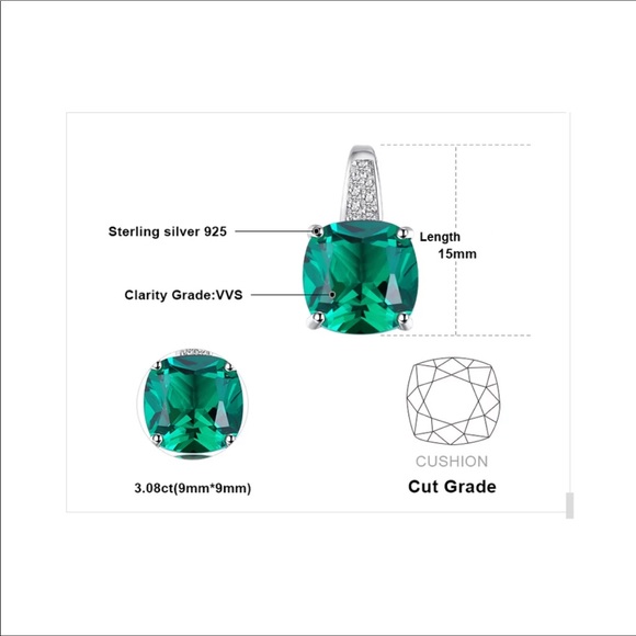 🌟 Emerald Pendant 3ct.  with Silver Chain - Picture 3 of 7